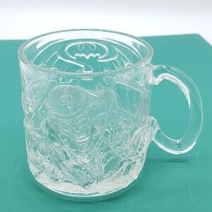 Vtg 1995 Batman Forever McDonald's The‎ Riddler Glass Cup Mug Embossed DC Comics